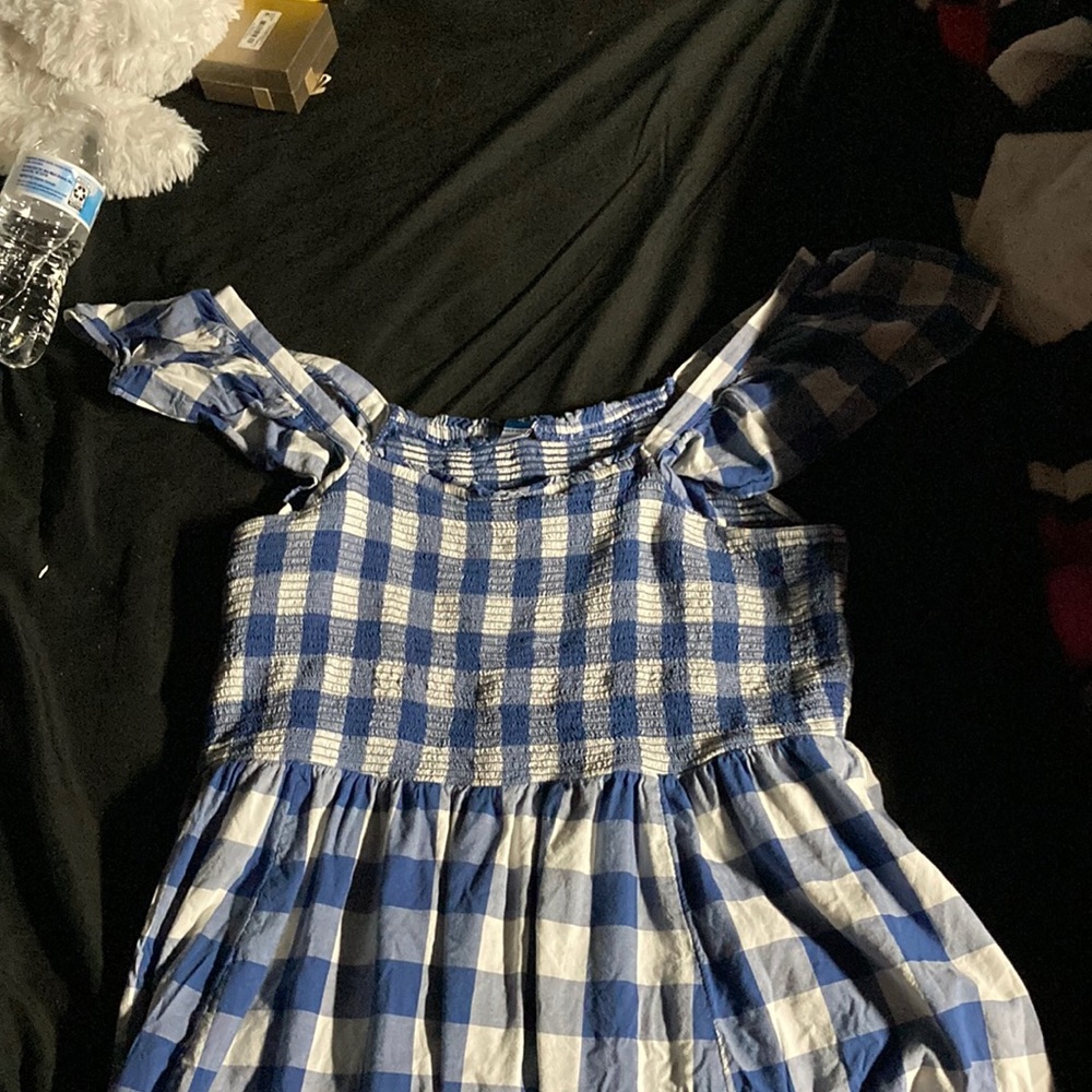 blue and white dress